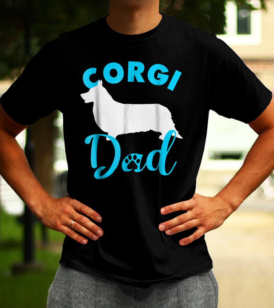 Corgi Dad With Silhouette And Paw Print Accents T-Shirt