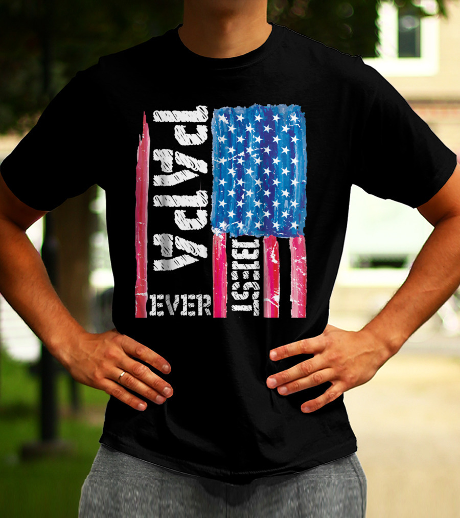 Best Papa Ever Distressed American Flag T-Shirt