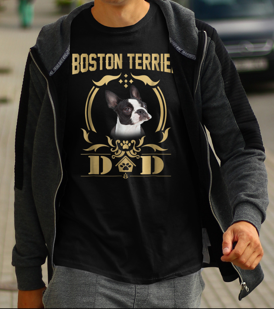 Boston Terrier Dad Pet Lover Gold T-Shirt