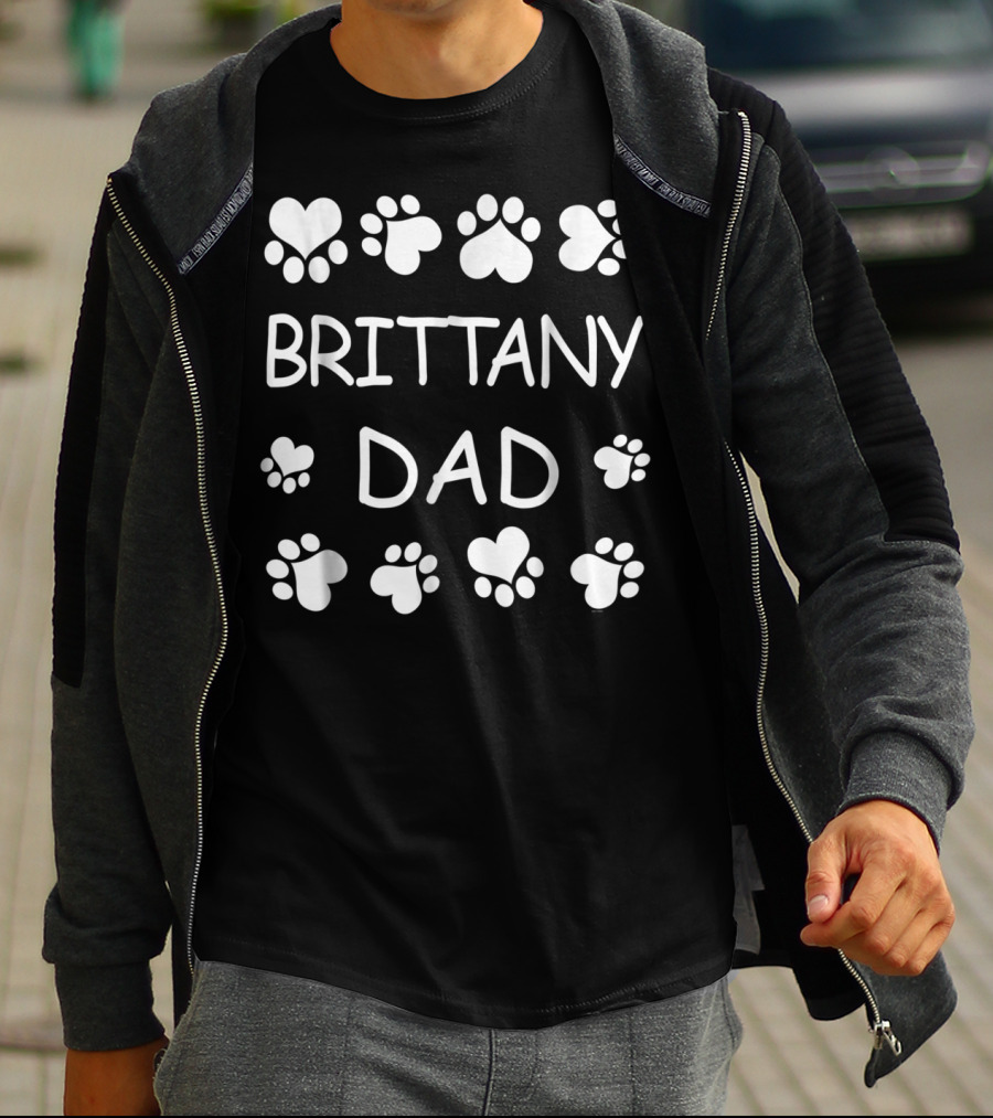 Brittany Dad Paw Print Hearts Christmas Birthday T-Shirt