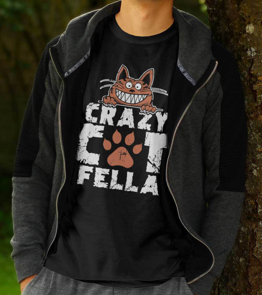 Crazy Cat Fella Funny Cat Lover Dad Pet Cheshire Grin T-Shirt