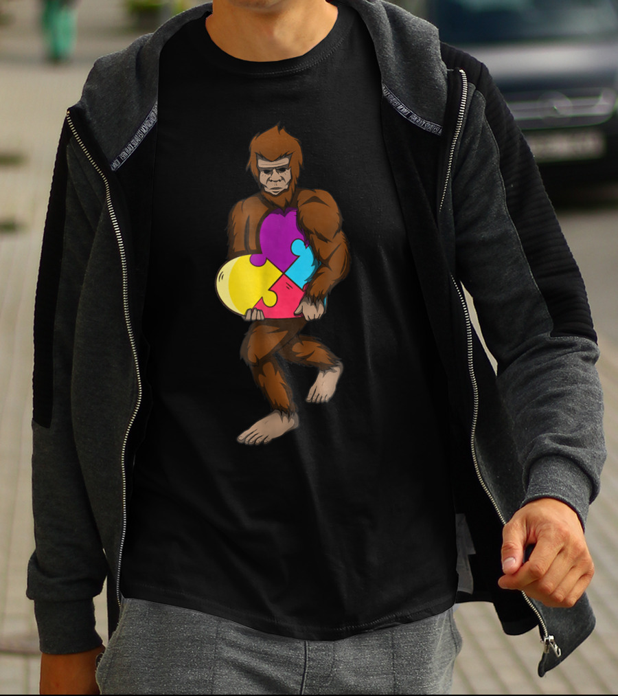 Bigfoot Autism Awareness Puzzle Heart T-Shirt