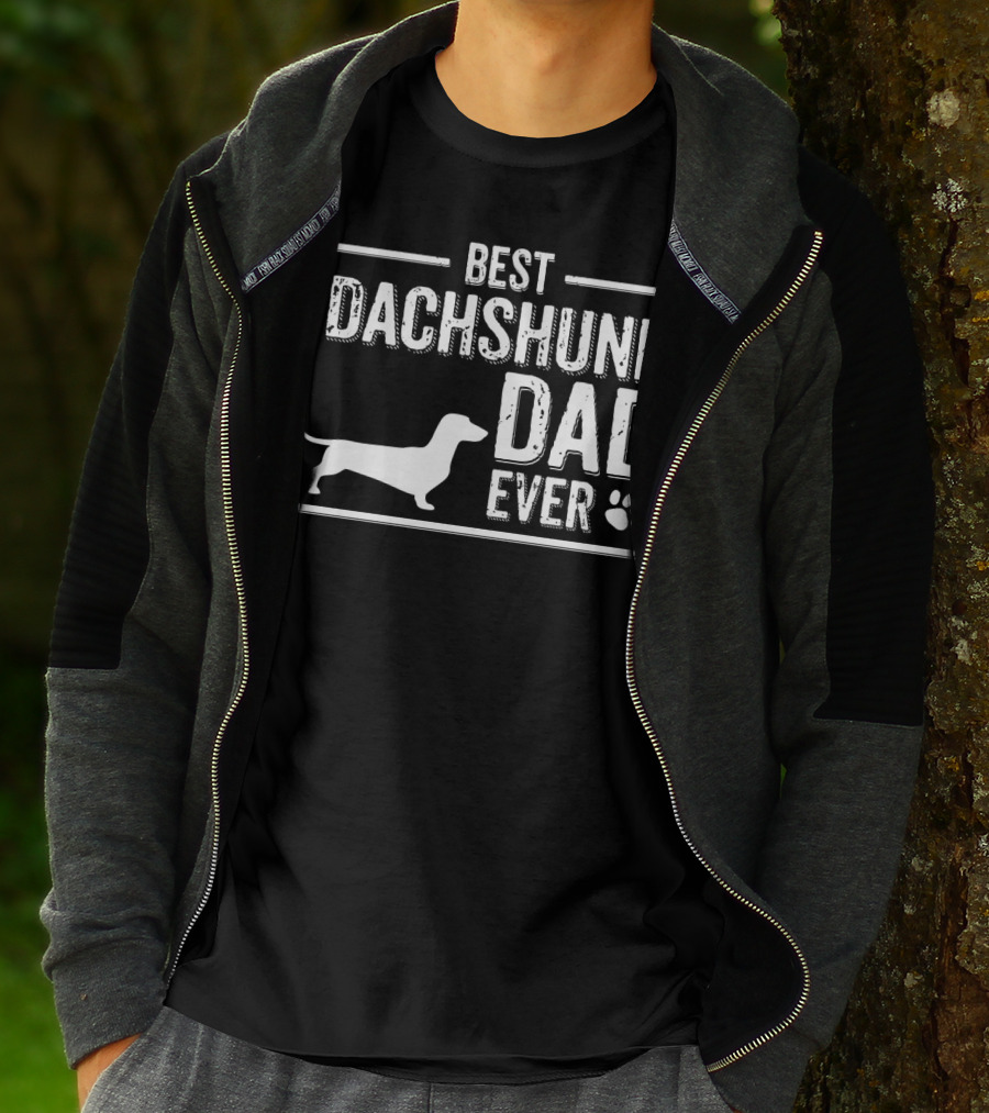 Best Dachshund Dad Ever With Dog Silhouette And Paw Prints T-Shirt