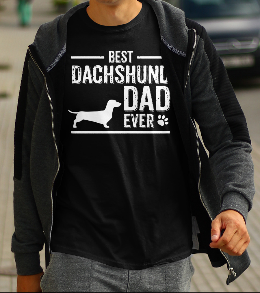 Best Dachshund Dad Ever With Dog Silhouette And Paw Prints T-Shirt
