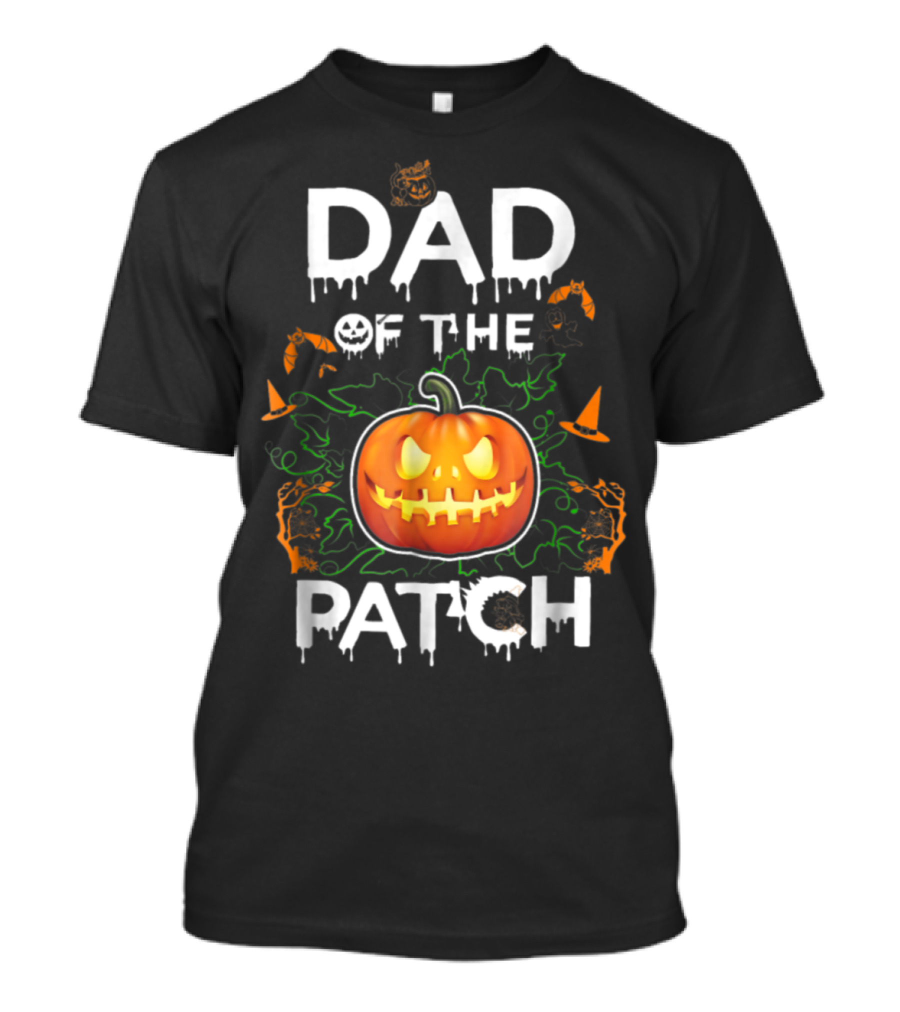 Dad Of The Patch Halloween Pumpkin Bats Jack-o'-Lantern T-Shirt