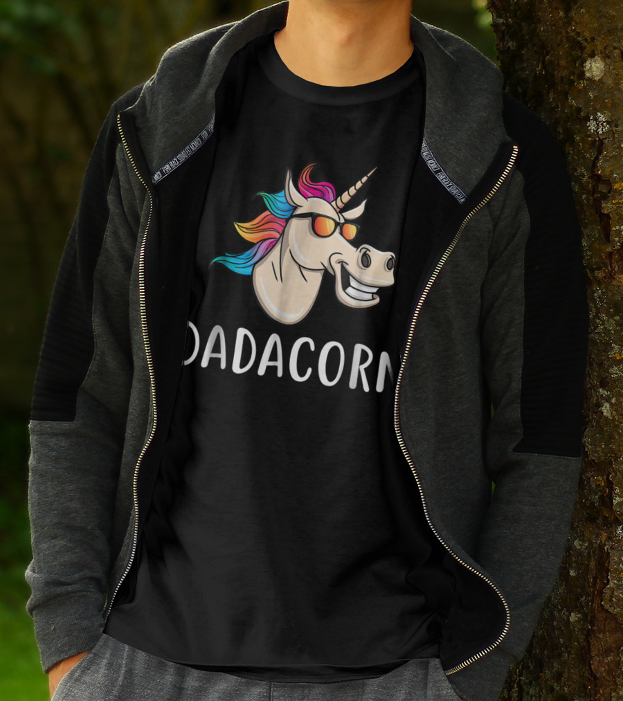 Dadacorn Unicorn Dad Funny Cool With Sunglasses And Colorful Mane T-Shirt