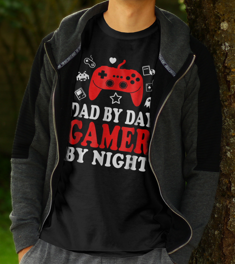 Dad By Day Gamer By Night Retro Controller And Icons T-Shirt