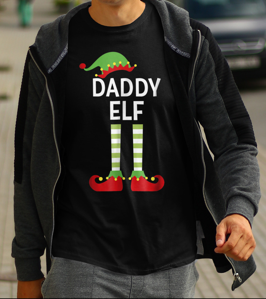 Daddy Elf Dad Cute Matching Family Christmas Elves Hat And Shoes T-Shirt