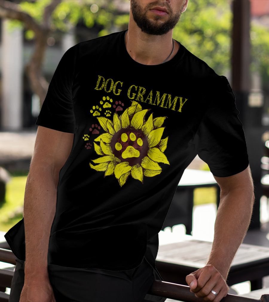 Dog Grammy Sunflower Paw Prints T-Shirt
