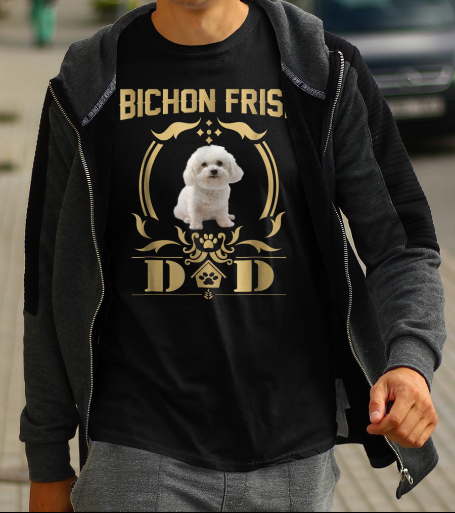 Bichon Frise Dad Paw Print Emblem T-Shirt