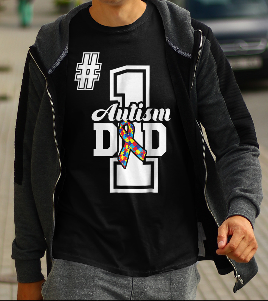 1 Autism Dad Autism Awareness Puzzle T-Shirt