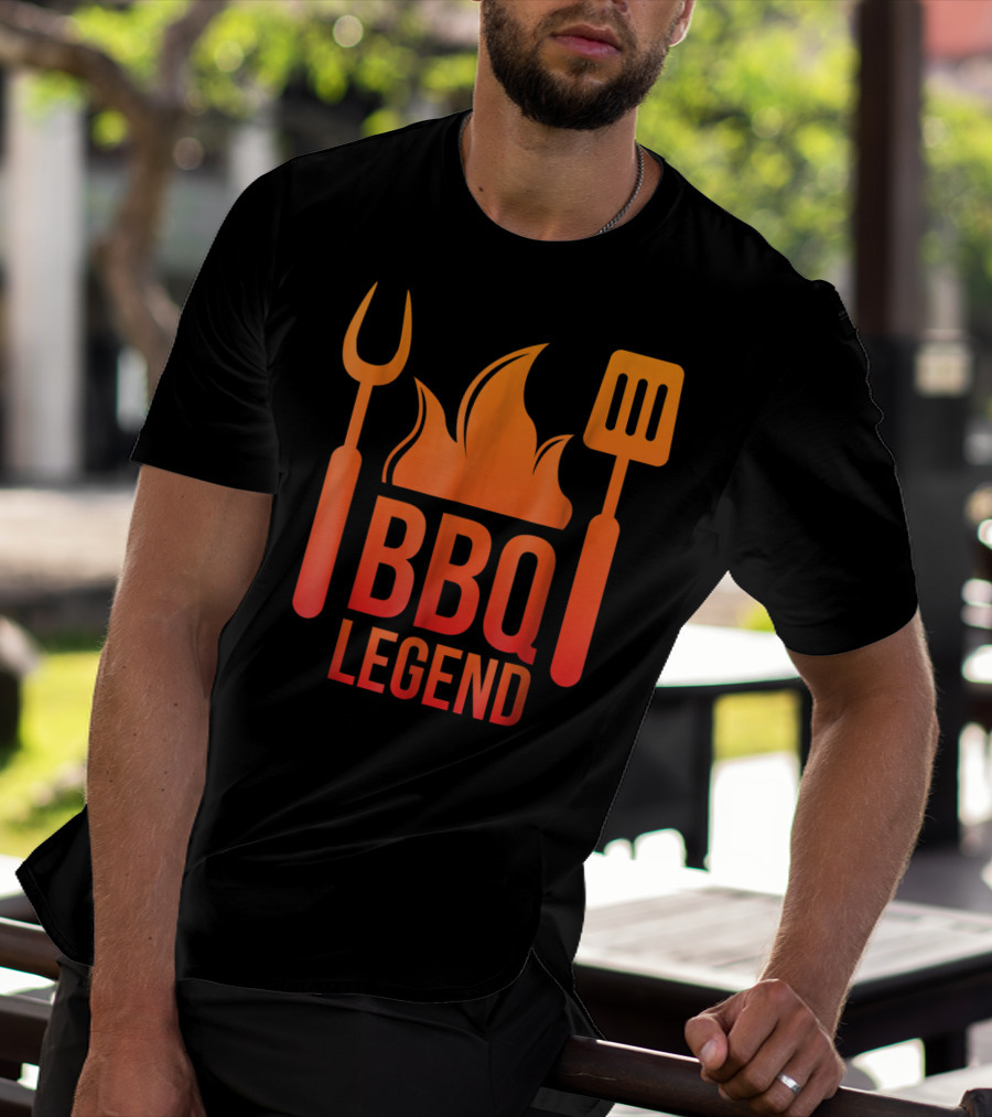 BBQ Legend Vintage Hot Barbecue Grill Grilling Dad Flame Fork Spatula T-Shirt