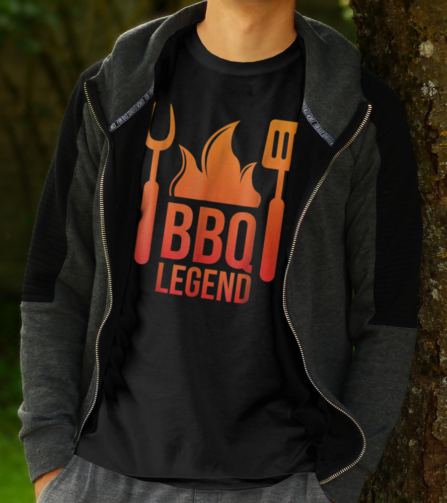 BBQ Legend Vintage Hot Barbecue Grill Grilling Dad Flame Fork Spatula T-Shirt
