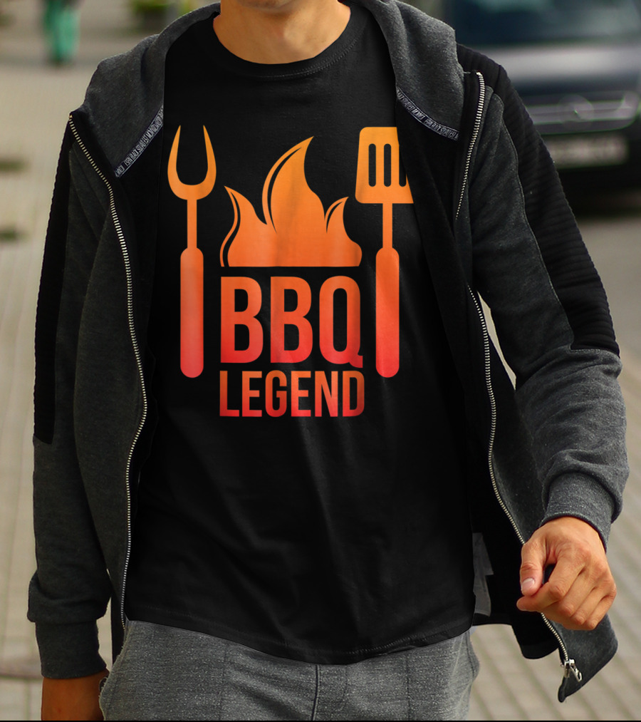 BBQ Legend Vintage Hot Barbecue Grill Grilling Dad Flame Fork Spatula T-Shirt