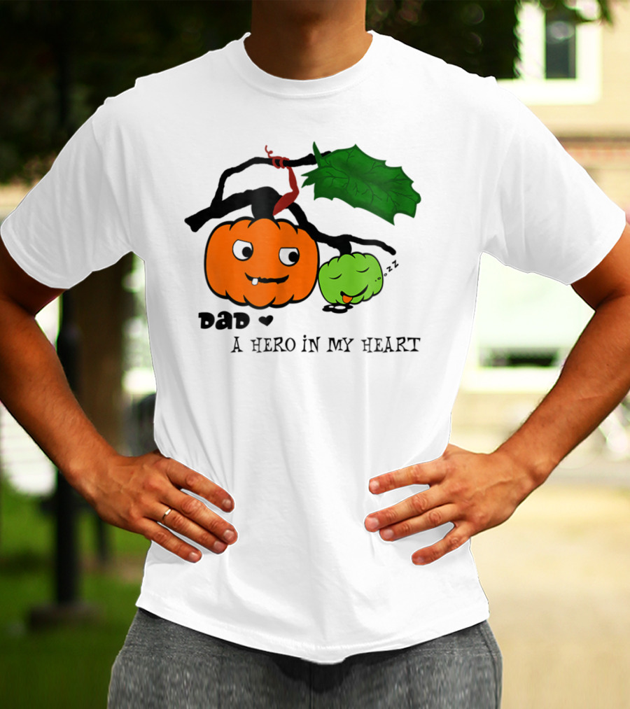 Dad A Hero In My Heart Pumpkin Halloween T-Shirt