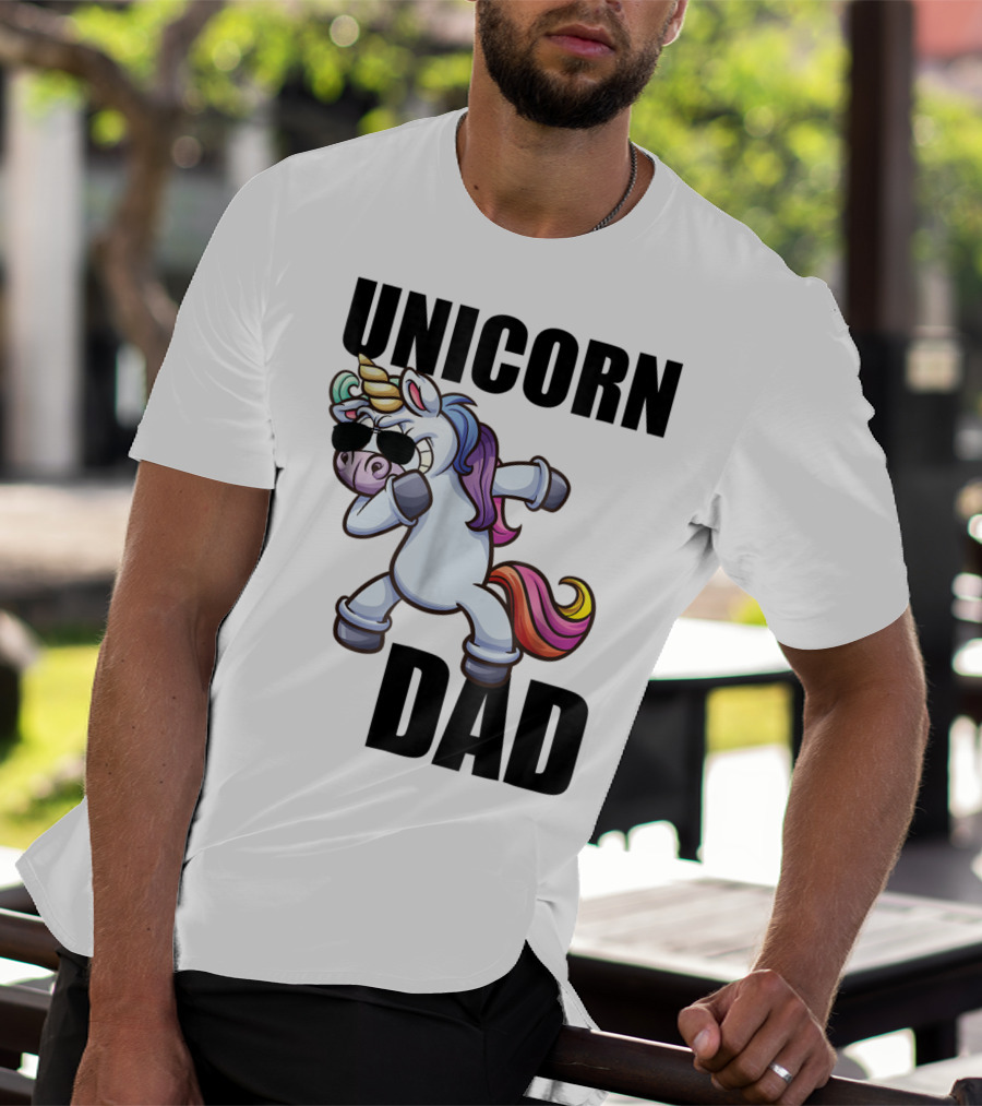 Unicorn Dad Dabbing With Sunglasses And Rainbow Mane T-Shirt