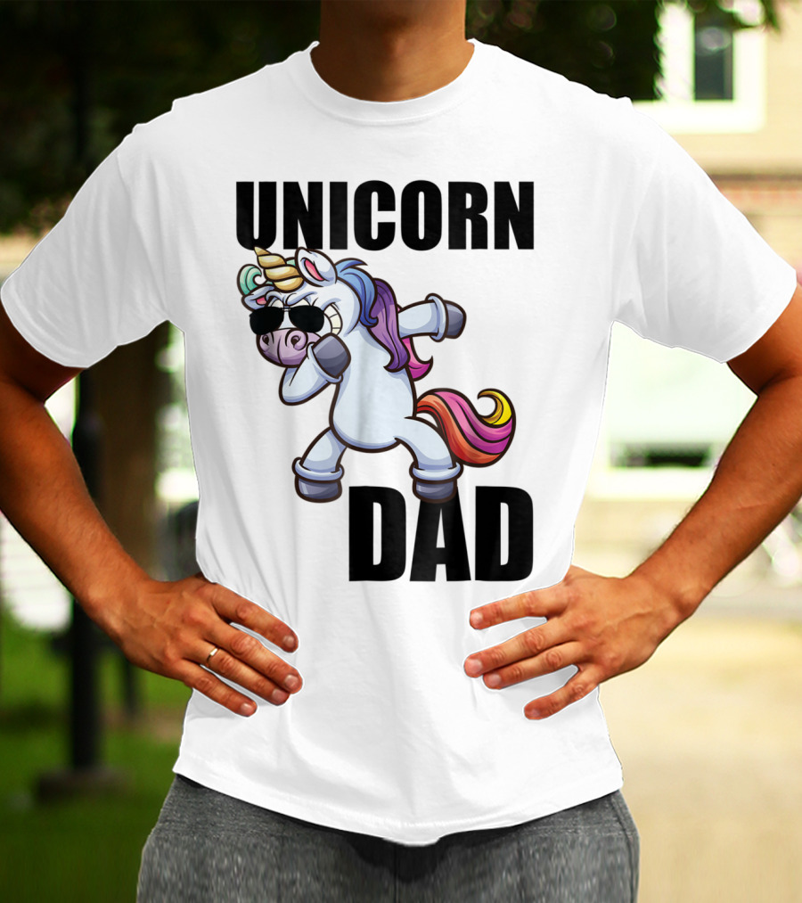 Unicorn Dad Dabbing With Sunglasses And Rainbow Mane T-Shirt