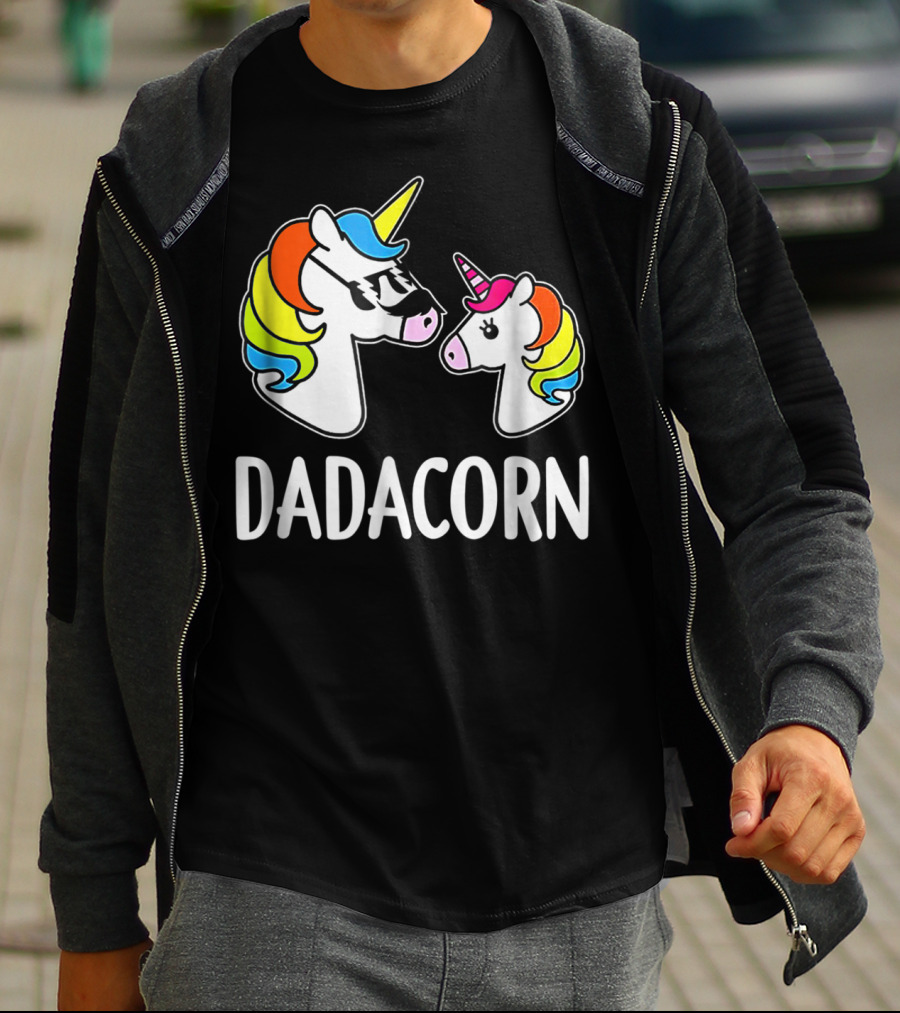 Dad Dadacorn With Baby Unicorn Rainbow Mane T-Shirt