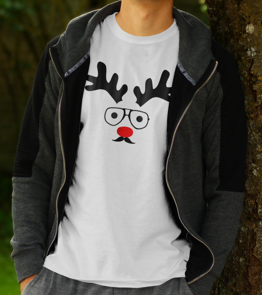 Dad Deer With Glasses And Red Nose Christmas New Year T-Shirt