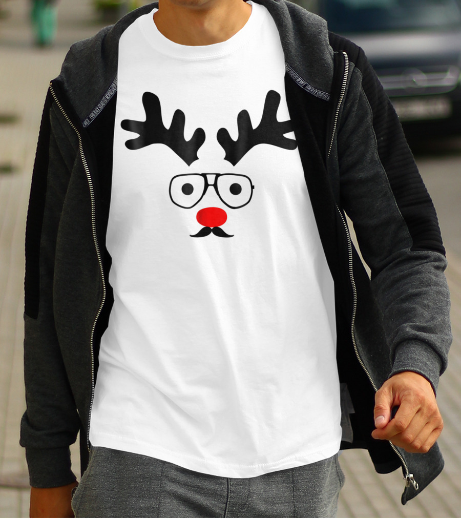 Dad Deer With Glasses And Red Nose Christmas New Year T-Shirt