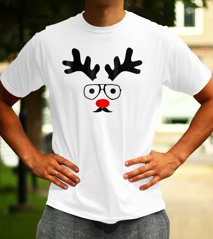 Dad Deer With Glasses And Red Nose Christmas New Year T-Shirt