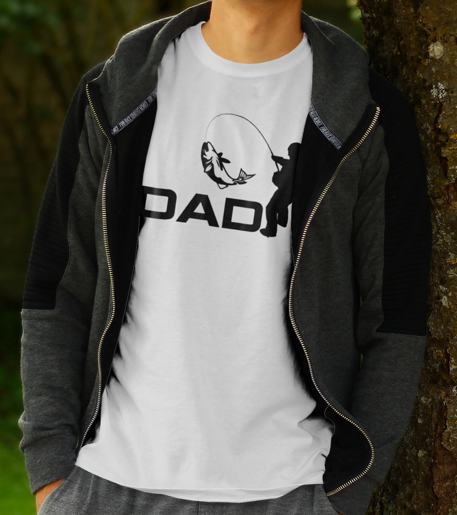 Dad Fishing Fisherman Silhouette Catching Fish 031 T-Shirt