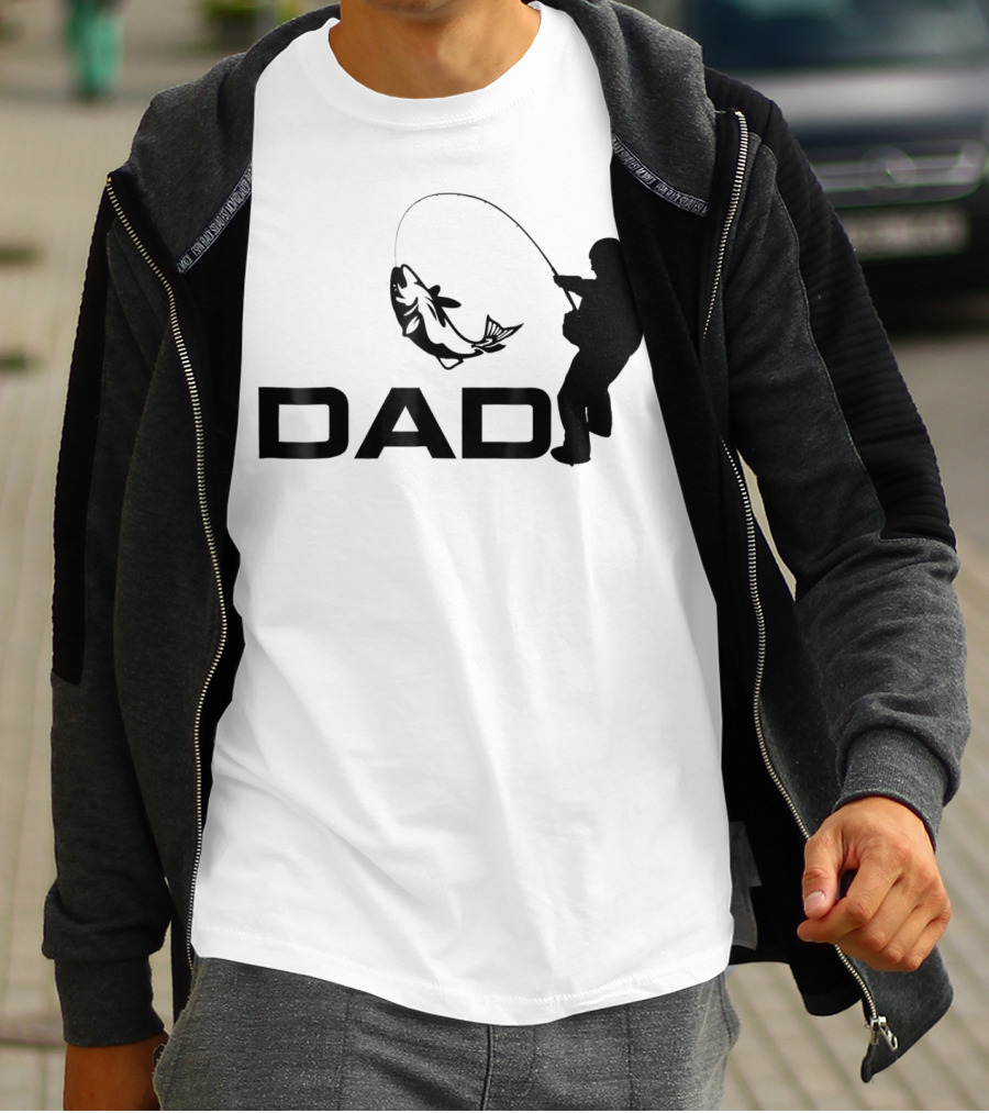 Dad Fishing Fisherman Silhouette Catching Fish 031 T-Shirt
