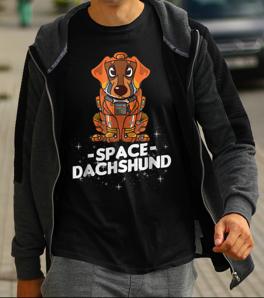 Space Dachshund In Orange Spacesuit With Stars T-Shirt
