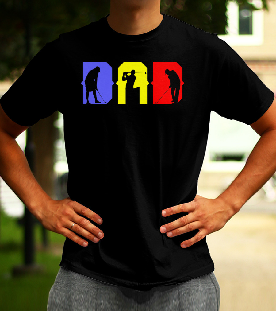 DAD COOL GOLF SILHOUETTE BLUE YELLOW RED T-Shirt