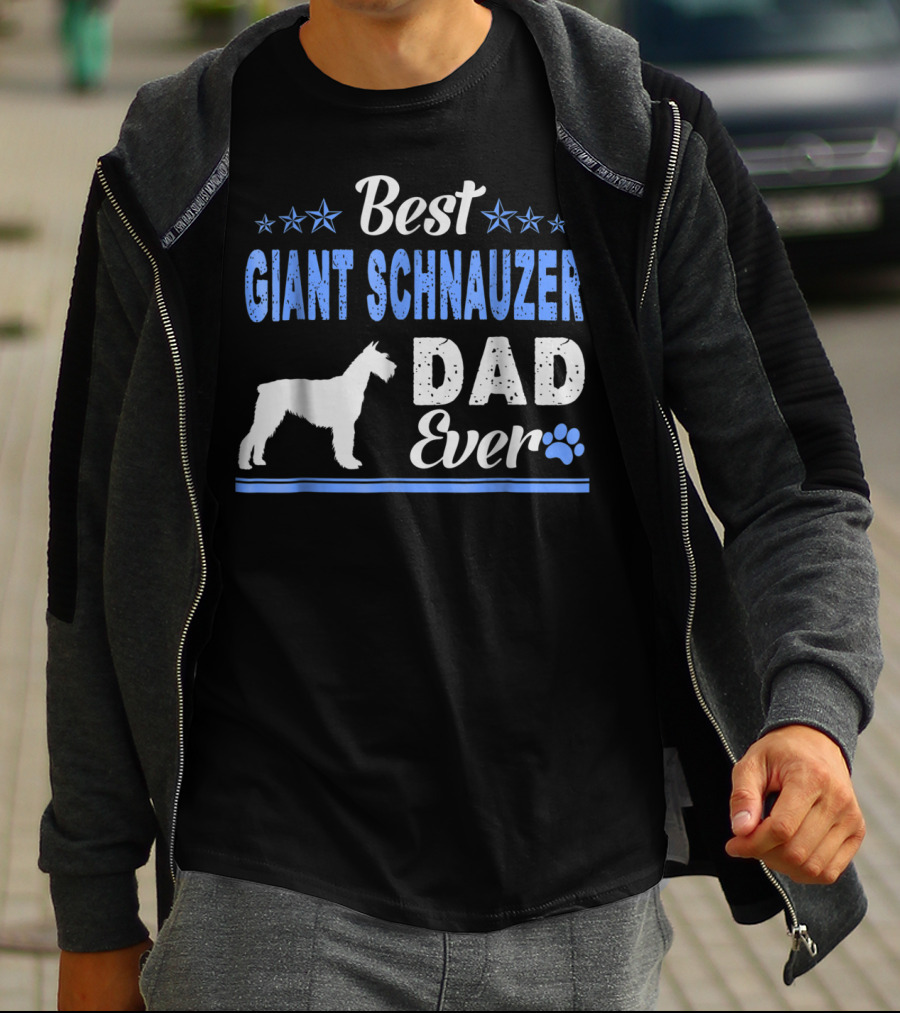 Best Giant Schnauzer Dad Ever Stars Blue Paw Prints T-Shirt