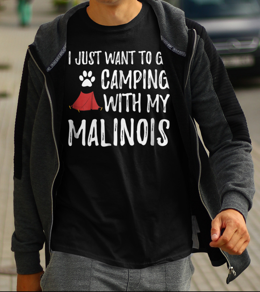I Just Want To Go Camping With My Malinois Paw Print Tent T-Shirt