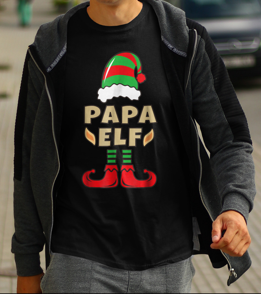Papa Elf Christmas Elf Hat And Shoes T-Shirt