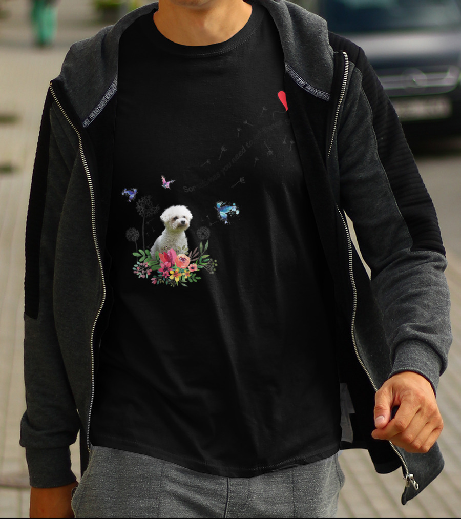 Bichon Frise Let Things Go Kids68 Butterfly Flowers Heart T-Shirt