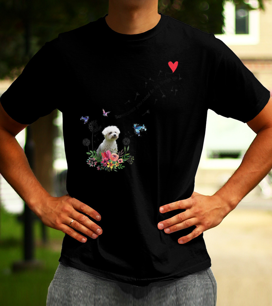 Bichon Frise Let Things Go Kids68 Butterfly Flowers Heart T-Shirt