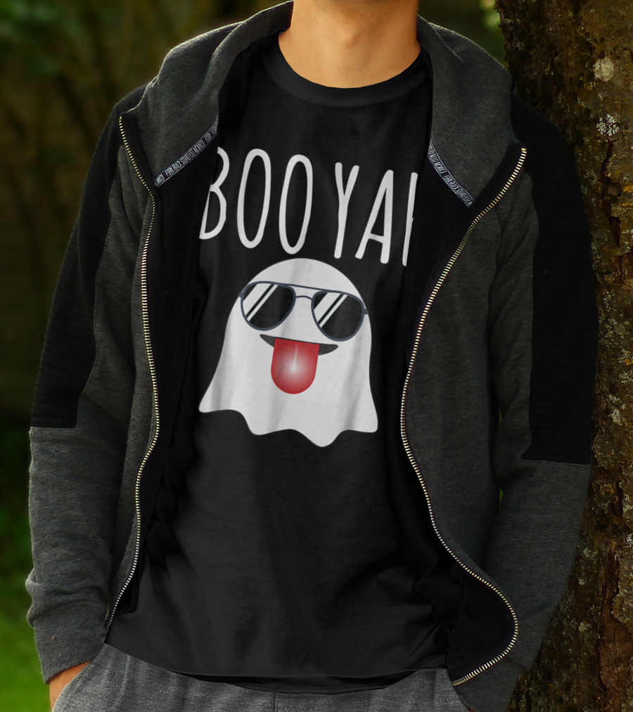 BOO YAH Funny Halloween Dad Ghost With Sunglasses And Tongue Out T-Shirt