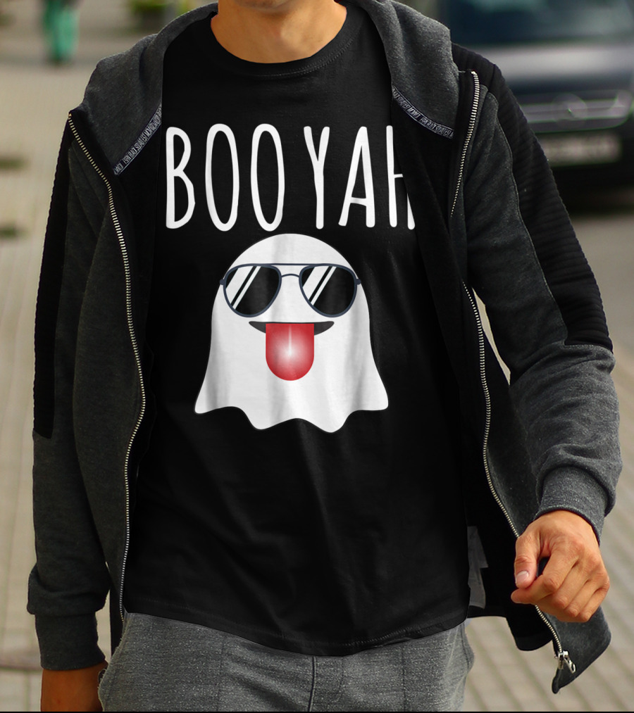 BOO YAH Funny Halloween Dad Ghost With Sunglasses And Tongue Out T-Shirt