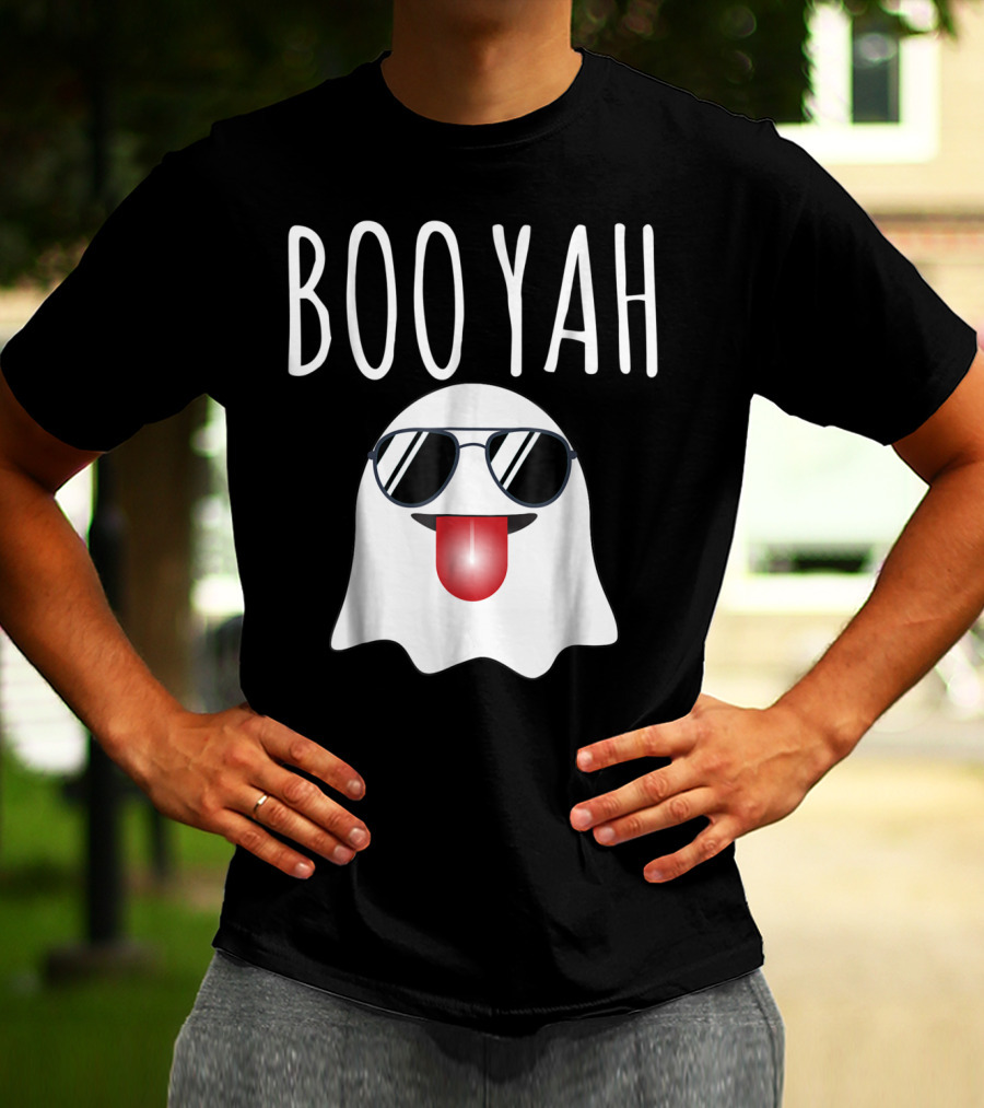 BOO YAH Funny Halloween Dad Ghost With Sunglasses And Tongue Out T-Shirt