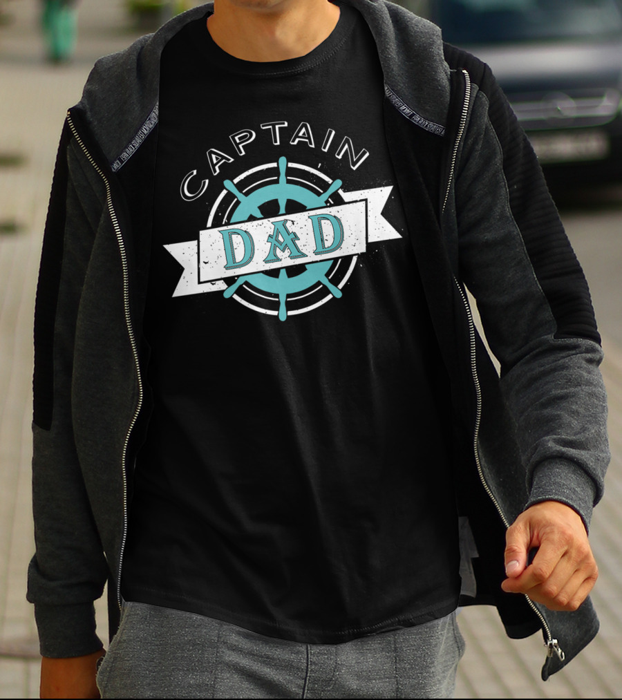 Captain Dad Nautical Sailor Wheel Emblem T-Shirt