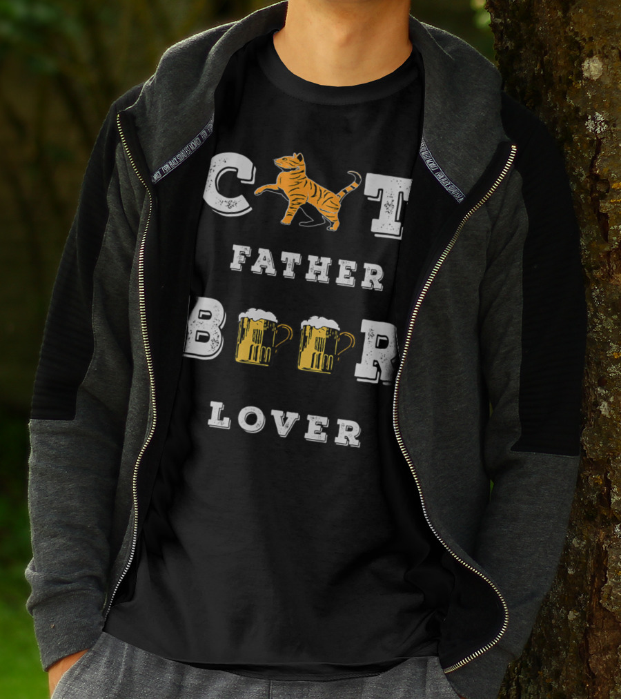 Cat Father Beer Lover Funny Best Cat Dad Beer Mug Love77 T-Shirt