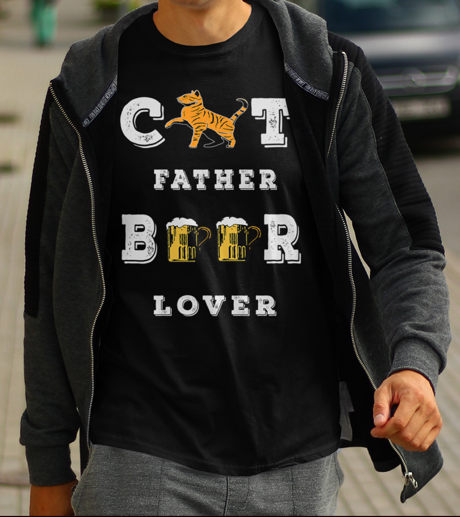 Cat Father Beer Lover Funny Best Cat Dad Beer Mug Love77 T-Shirt