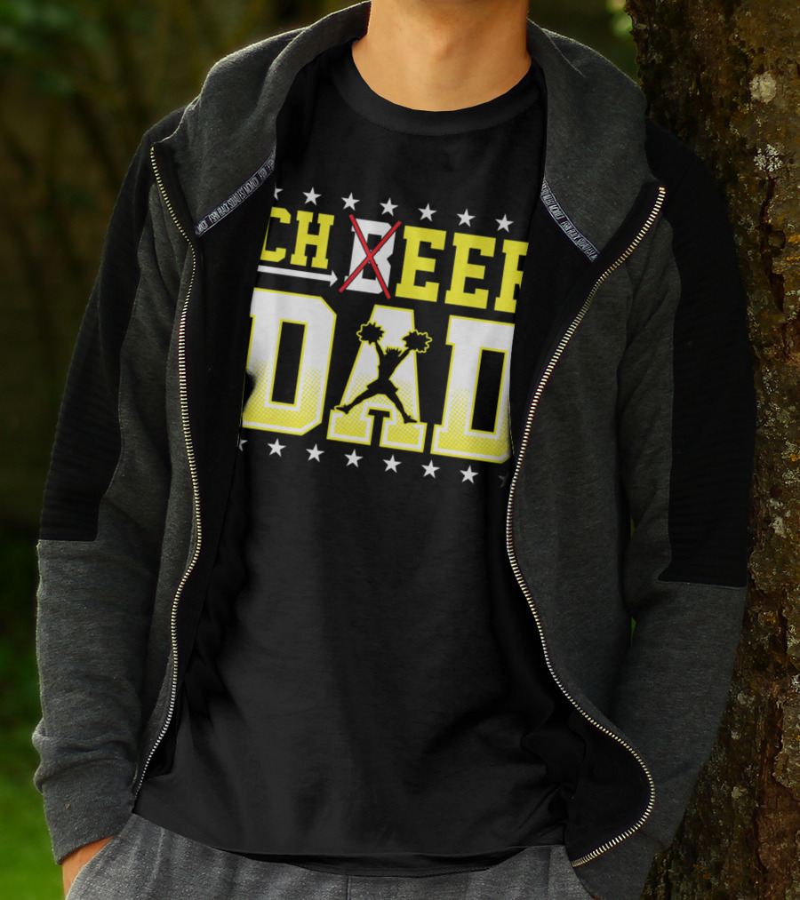 Cheer Dad Beer Dad Bold Text Stars Pom-Pom T-Shirt