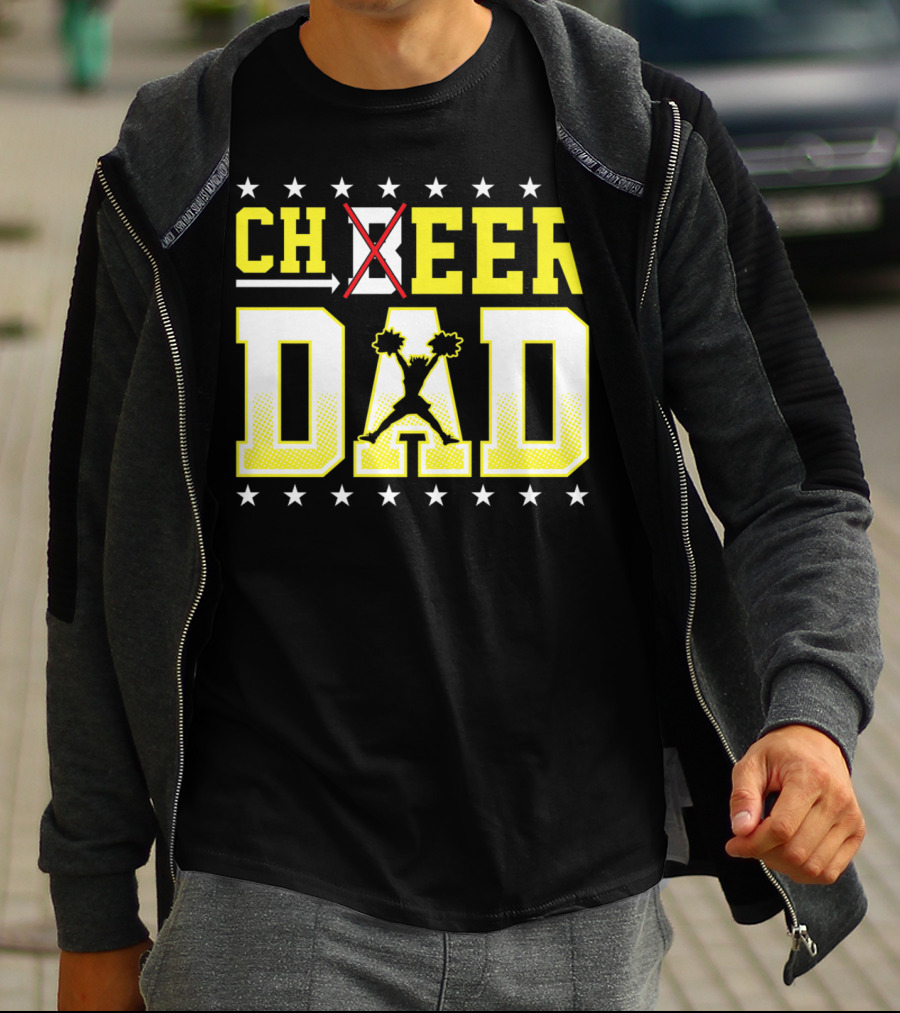 Cheer Dad Beer Dad Bold Text Stars Pom-Pom T-Shirt