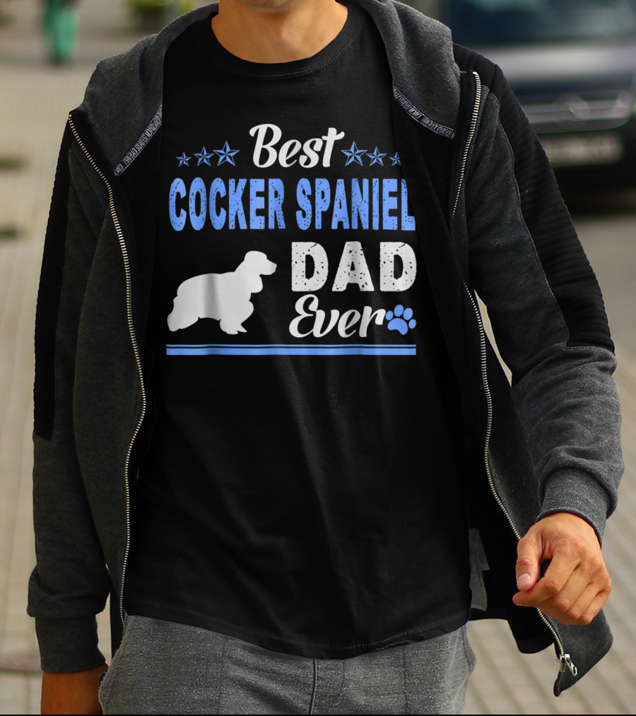 Best Cocker Spaniel Dad Ever With Paw And Stars T-Shirt