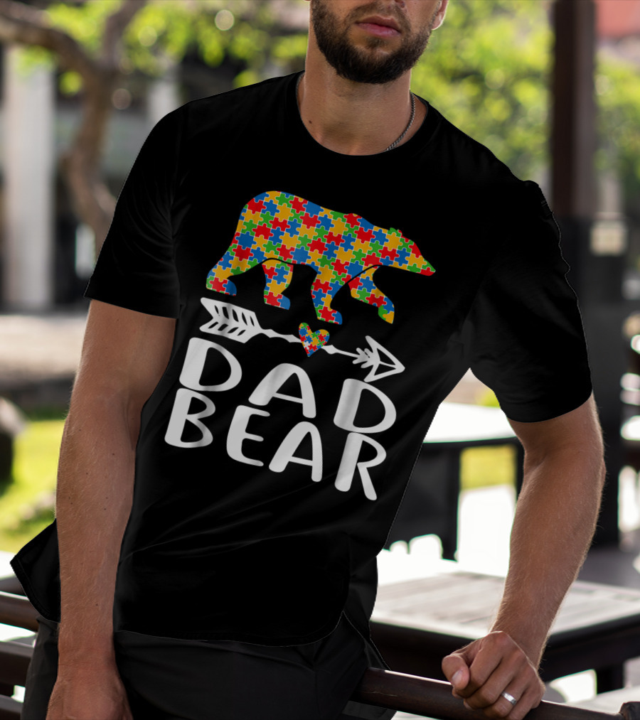 Autism Awareness Bear Puzzle Dad Arrow Heart Family T-Shirt