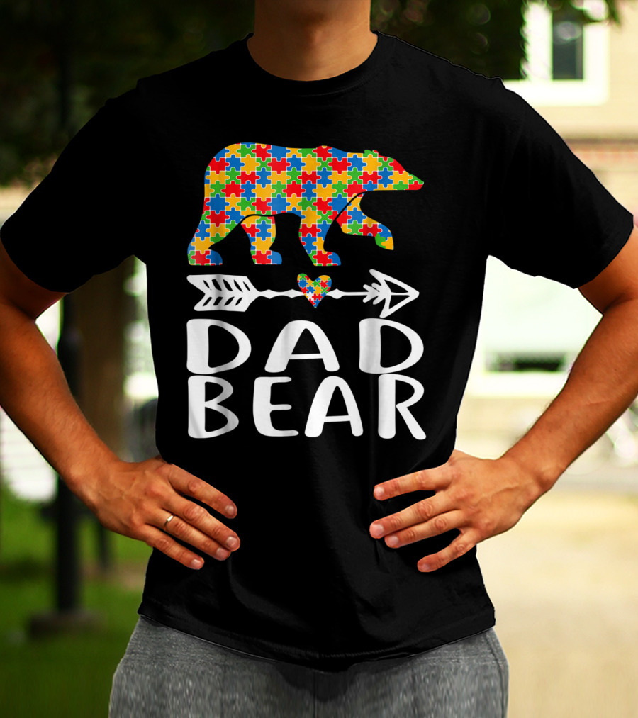 Autism Awareness Bear Puzzle Dad Arrow Heart Family T-Shirt