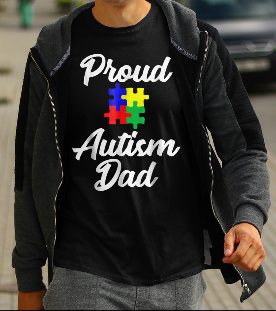 Proud Autism Dad Puzzle Support Men Grandpa Papa T-Shirt