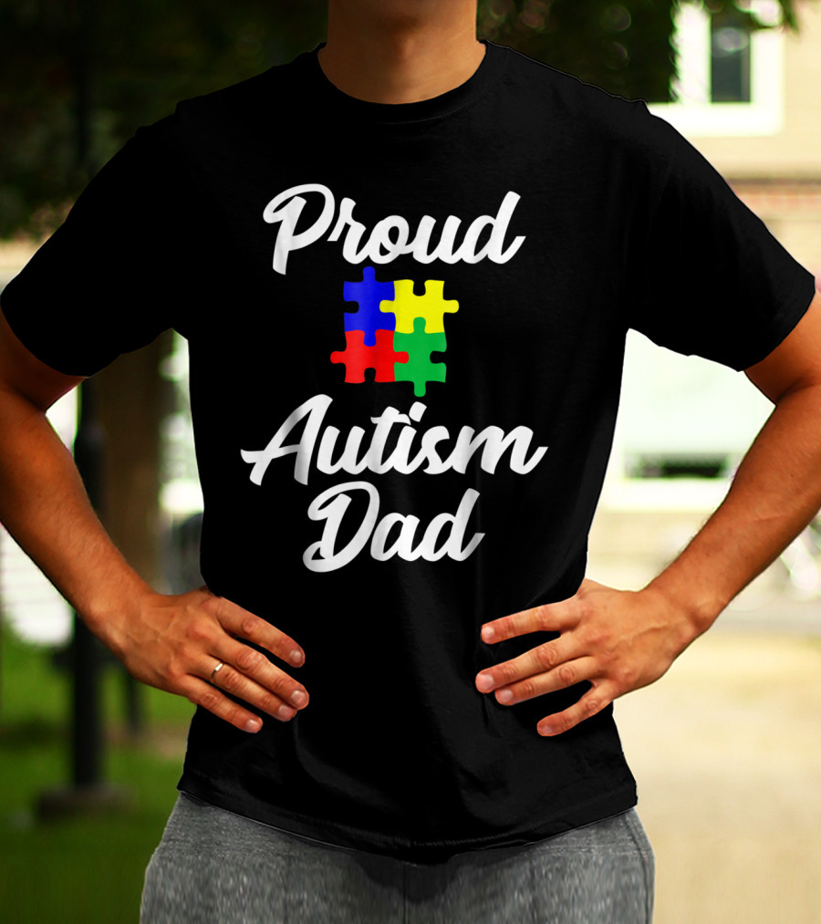 Proud Autism Dad Puzzle Support Men Grandpa Papa T-Shirt