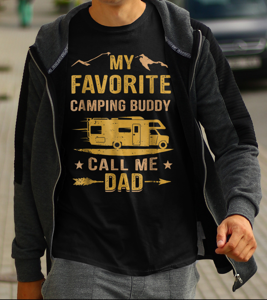 My Favorite Camping Buddy Call Me Dad Camper Van Mountains T-Shirt