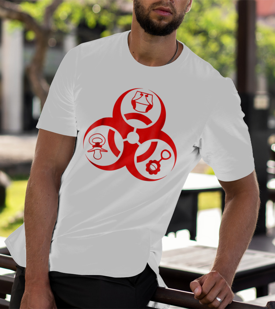 Biohazard Symbol Diaper New Dad Funny First Time Dad Pacifier Rattle T-Shirt