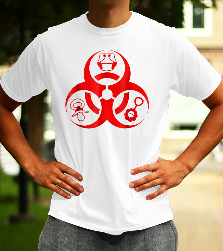 Biohazard Symbol Diaper New Dad Funny First Time Dad Pacifier Rattle T-Shirt